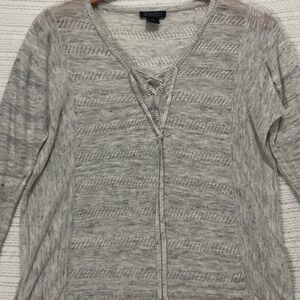 Lucky Brand Women's Light Heather Gray Lace-Up Knit Top